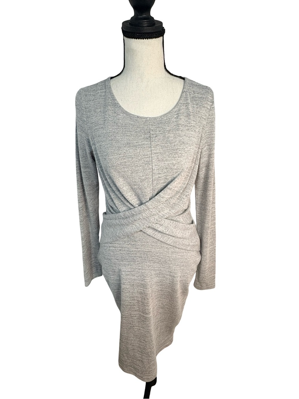 La Classe Couture Grey Marled Twist Waist Sheath Dress Size Medium
